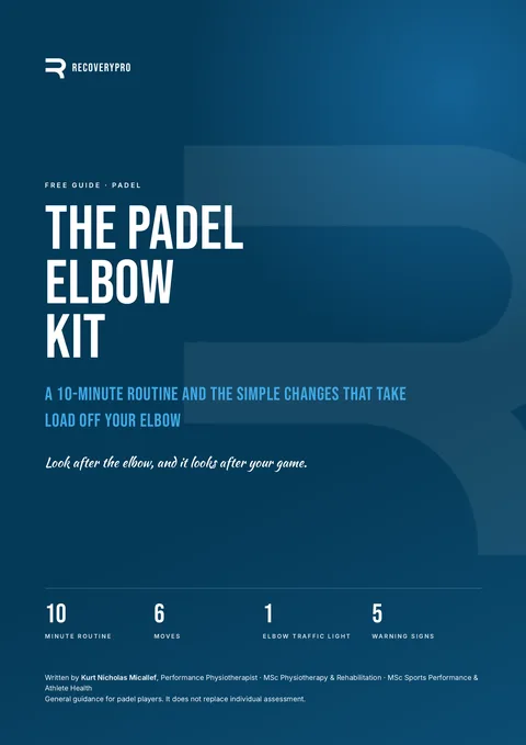Cover of The Padel Elbow Kit, a free guide by RecoveryPro