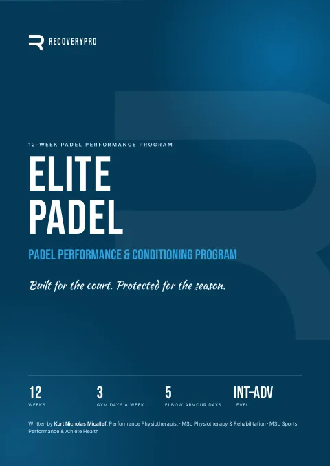Cover of Elite Padel, a 12-week padel conditioning program by RecoveryPro